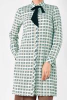 Tesettür giyim YEŞİL ALVİNA YAKASI BAĞCIKLI EKOSE DESENLİ TUNİK 4912 