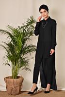 Tesettür giyim SİYAH ARKASI UZUN YAKA AKSESUAR DETAYLI TUNİK 4925