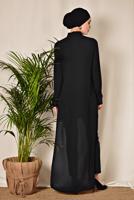 Tesettür giyim SİYAH ARKASI UZUN YAKA AKSESUAR DETAYLI TUNİK 4925