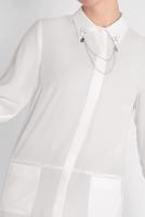 Tesettür giyim KREM ARKASI UZUN YAKA AKSESUAR DETAYLI TUNİK 4925