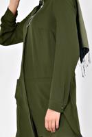 Tesettür giyim HAKİ ARKASI UZUN YAKA AKSESUAR DETAYLI TUNİK 4925