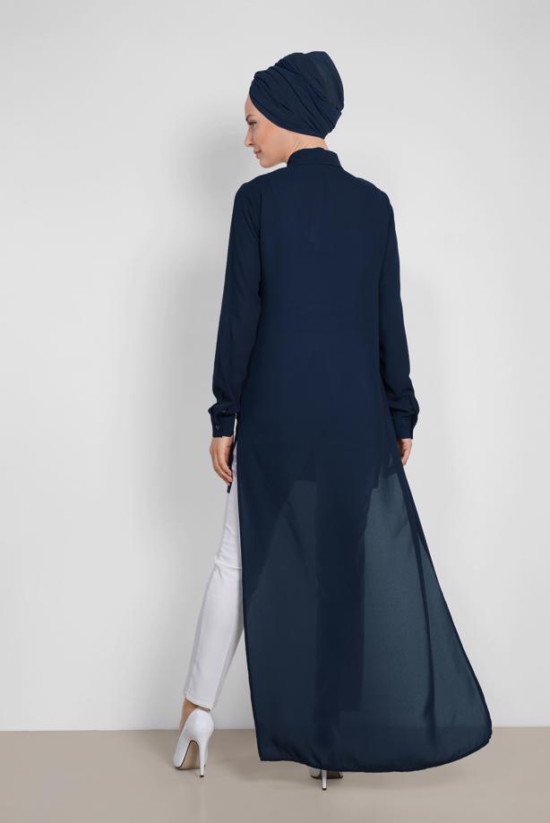 Tesettür giyim  ARKASI UZUN YAKA AKSESUAR DETAYLI TUNİK 4925 - TRENDTESETTÜR