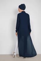 Tesettür giyim LACİVERT ARKASI UZUN YAKA AKSESUAR DETAYLI TUNİK 4925