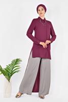 Tesettür giyim MOR ARKASI UZUN YAKA AKSESUAR DETAYLI TUNİK 4925