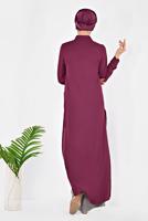 Tesettür giyim MOR ARKASI UZUN YAKA AKSESUAR DETAYLI TUNİK 4925