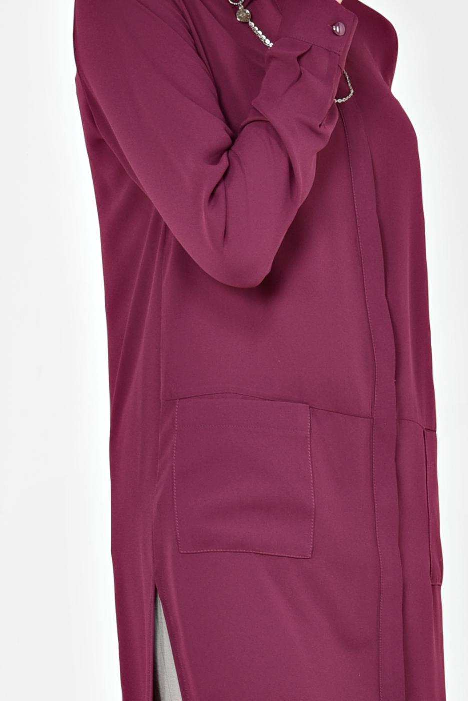 Tesettür giyim MOR ARKASI UZUN YAKA AKSESUAR DETAYLI TUNİK 4925
