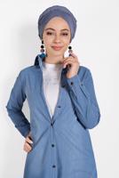 Tesettür giyim MAVİ ÖNDEN DÜĞMELİ DENİM TUNİK 5004