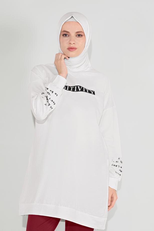 Vêtements hijab CRÈME SWEAT À CAPUCHE IMPRIMÉE 5136 - TRENDTESETTÜR