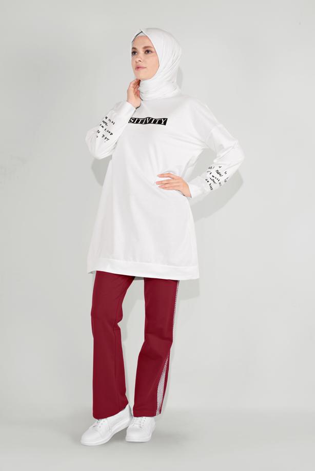 Vêtements hijab CRÈME SWEAT À CAPUCHE IMPRIMÉE 5136 - TRENDTESETTÜR