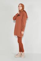 Tesettür giyim KAHVE YAZI DETAYLI BİSİKLET YAKA EŞOFMAN TUNİK 5136