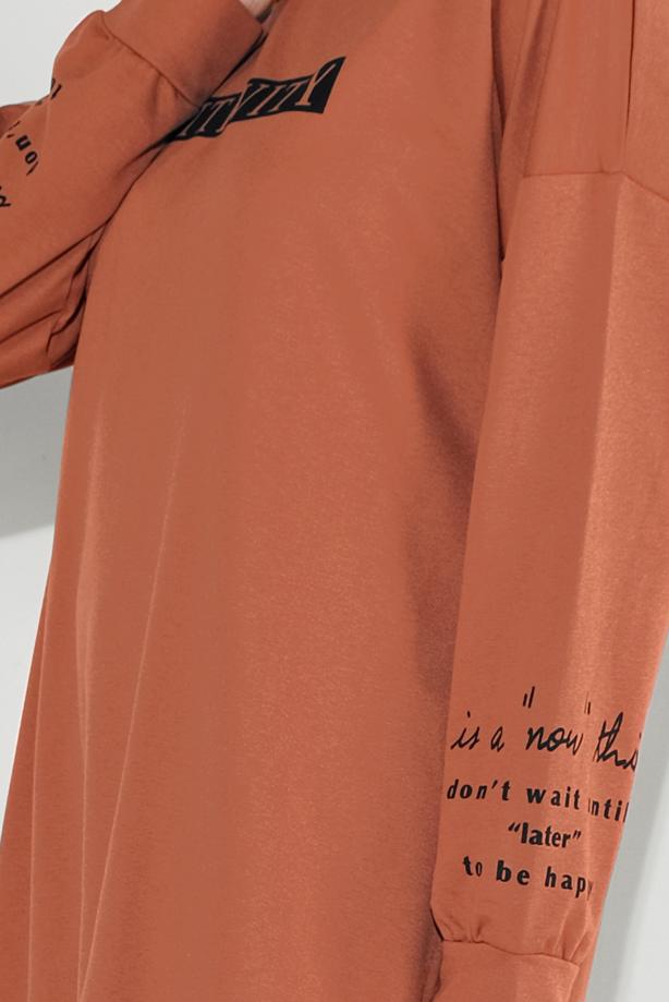 Vêtements hijab BRUN SWEAT À CAPUCHE IMPRIMÉE 5136 - TRENDTESETTÜR