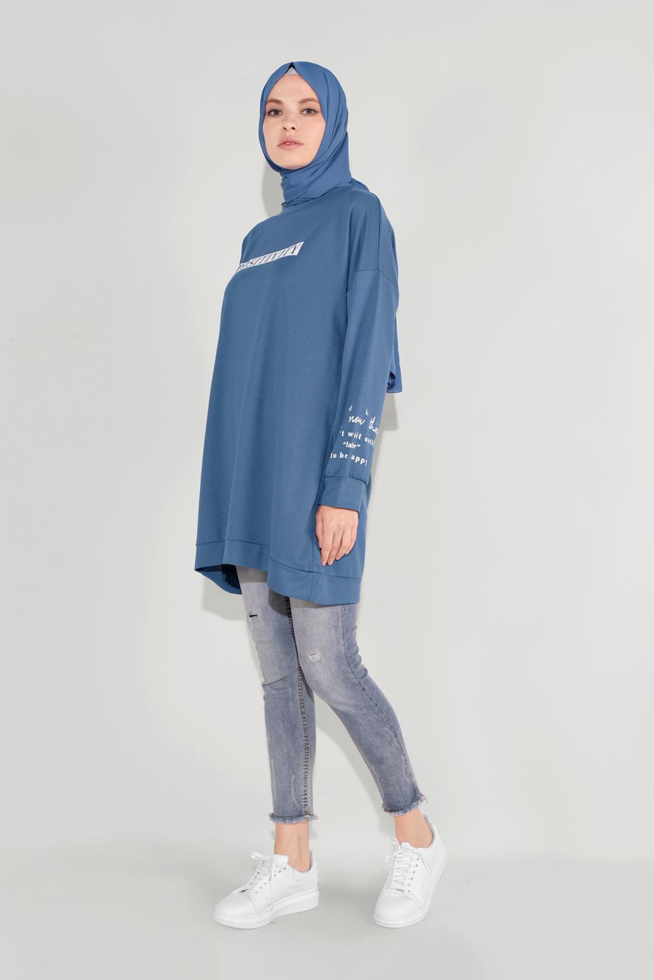 Vêtements hijab BLEU MARINE SWEAT À CAPUCHE IMPRIMÉE 5136