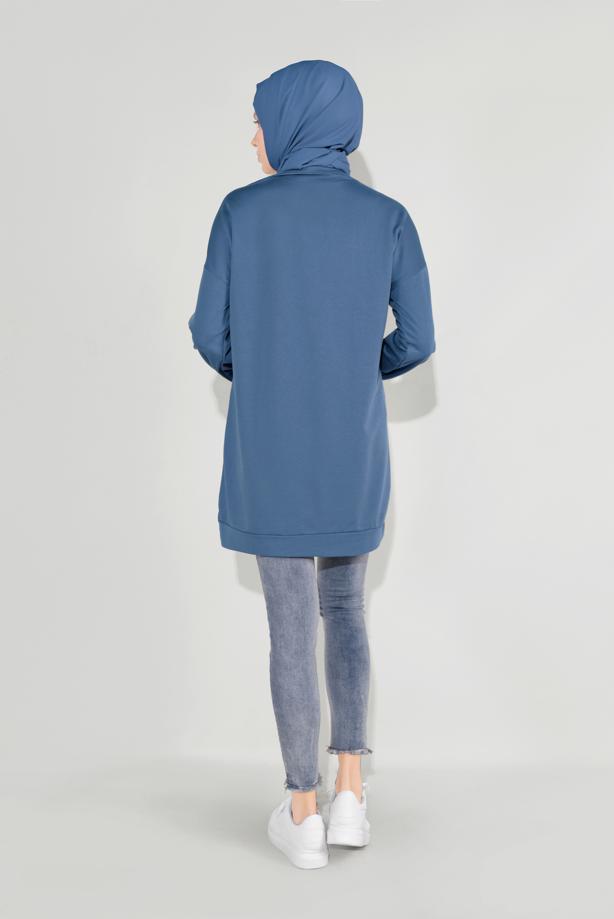 Vêtements hijab BLEU MARINE SWEAT À CAPUCHE IMPRIMÉE 5136 - TRENDTESETTÜR