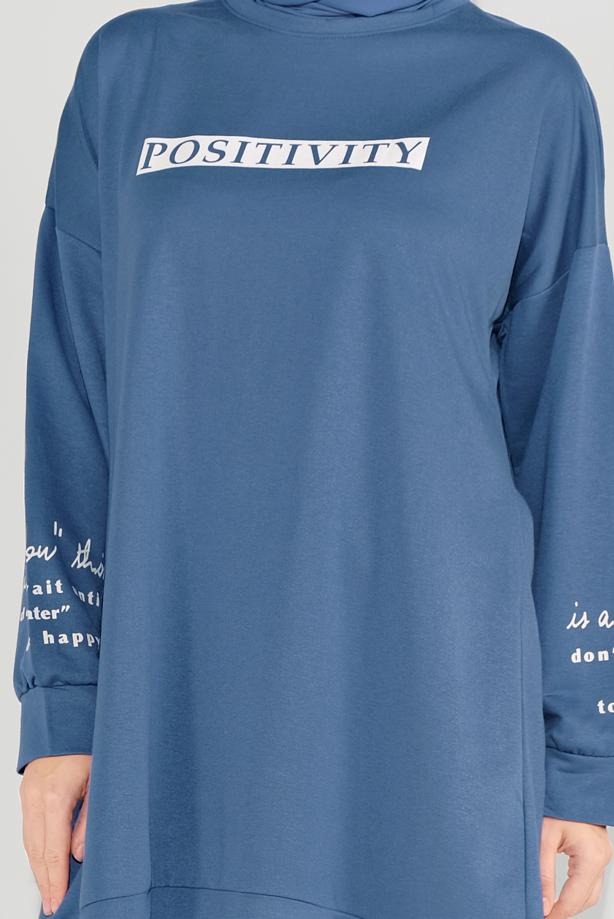 Vêtements hijab BLEU MARINE SWEAT À CAPUCHE IMPRIMÉE 5136 - TRENDTESETTÜR