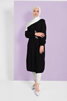 Tesettür giyim SİYAH BELİ BAĞCIKLI TUNİK 5466