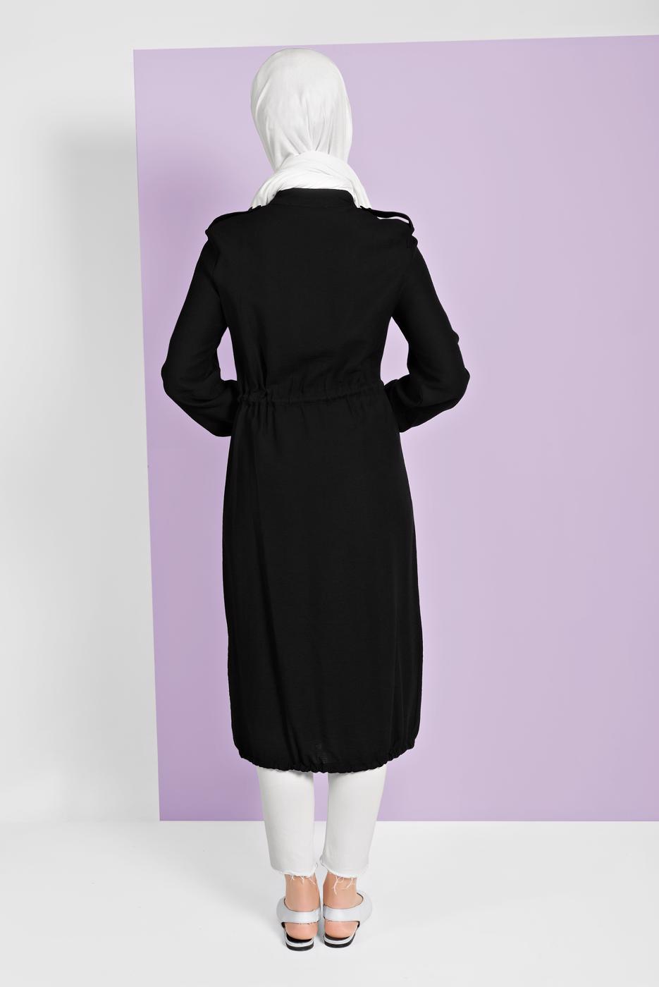 Tesettür giyim SİYAH BELİ BAĞCIKLI TUNİK 5466