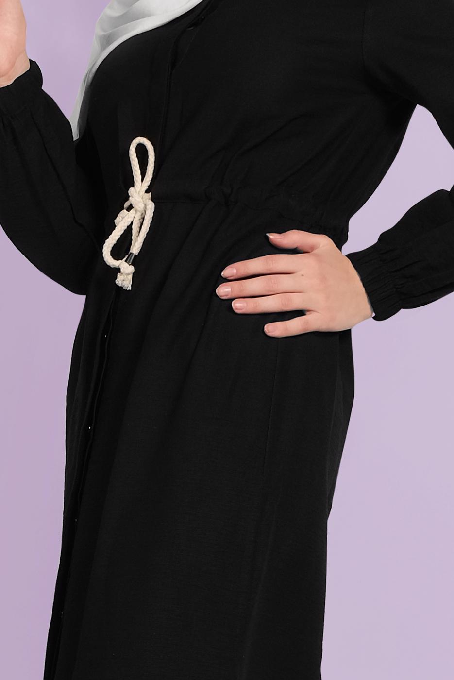 Tesettür giyim SİYAH BELİ BAĞCIKLI TUNİK 5466