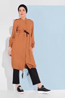 Tesettür giyim KAHVE BELİ BAĞCIKLI TUNİK 5466