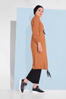 Tesettür giyim KAHVE BELİ BAĞCIKLI TUNİK 5466