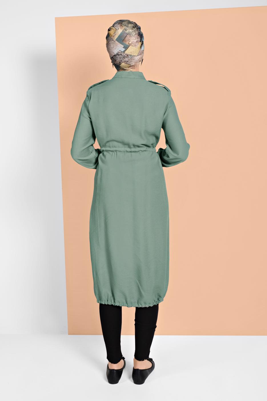 Tesettür giyim YEŞİL BELİ BAĞCIKLI TUNİK 5466