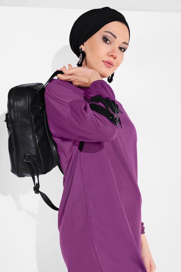 Vêtements hijab POURPRE SWEAT À CAPUCHE À SEQUINS 5606  - TRENDTESETTÜR