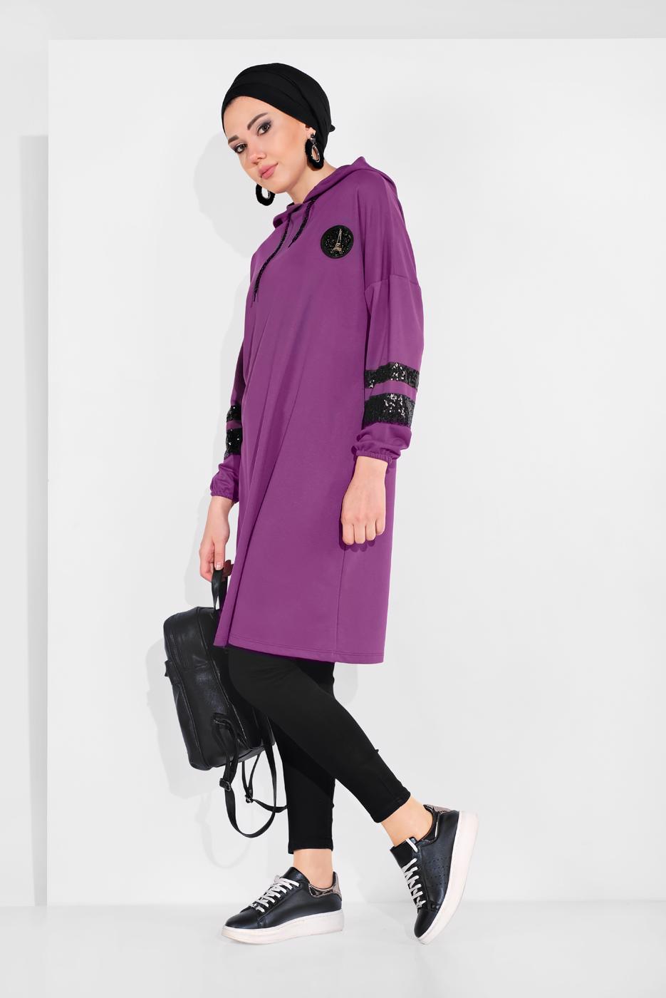 Vêtements hijab POURPRE SWEAT À CAPUCHE À SEQUINS 5606 
