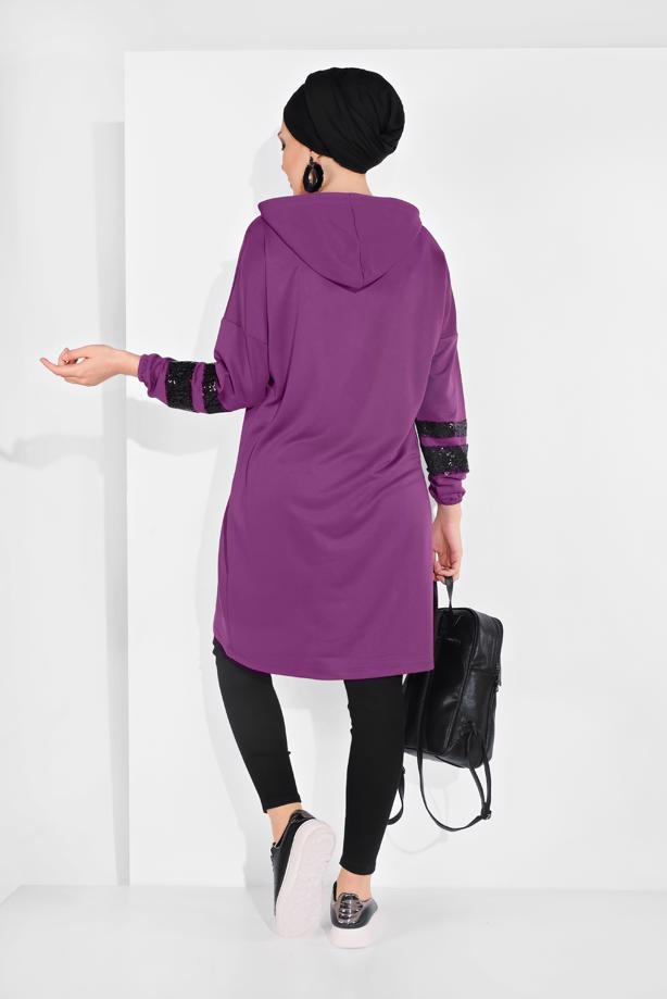 Vêtements hijab POURPRE SWEAT À CAPUCHE À SEQUINS 5606  - TRENDTESETTÜR