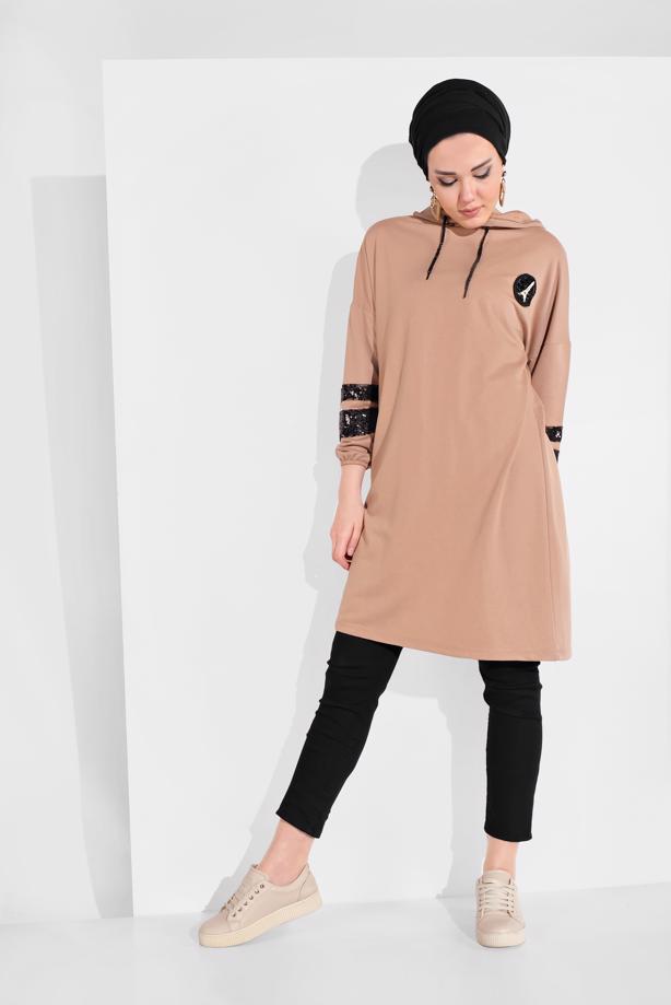 Vêtements hijab BRUN SWEAT À CAPUCHE À SEQUINS 5606  - TRENDTESETTÜR