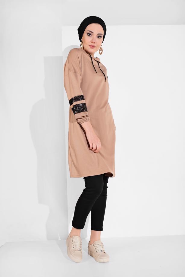 Vêtements hijab BRUN SWEAT À CAPUCHE À SEQUINS 5606  - TRENDTESETTÜR