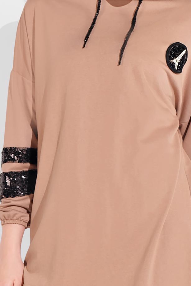 Vêtements hijab BRUN SWEAT À CAPUCHE À SEQUINS 5606  - TRENDTESETTÜR