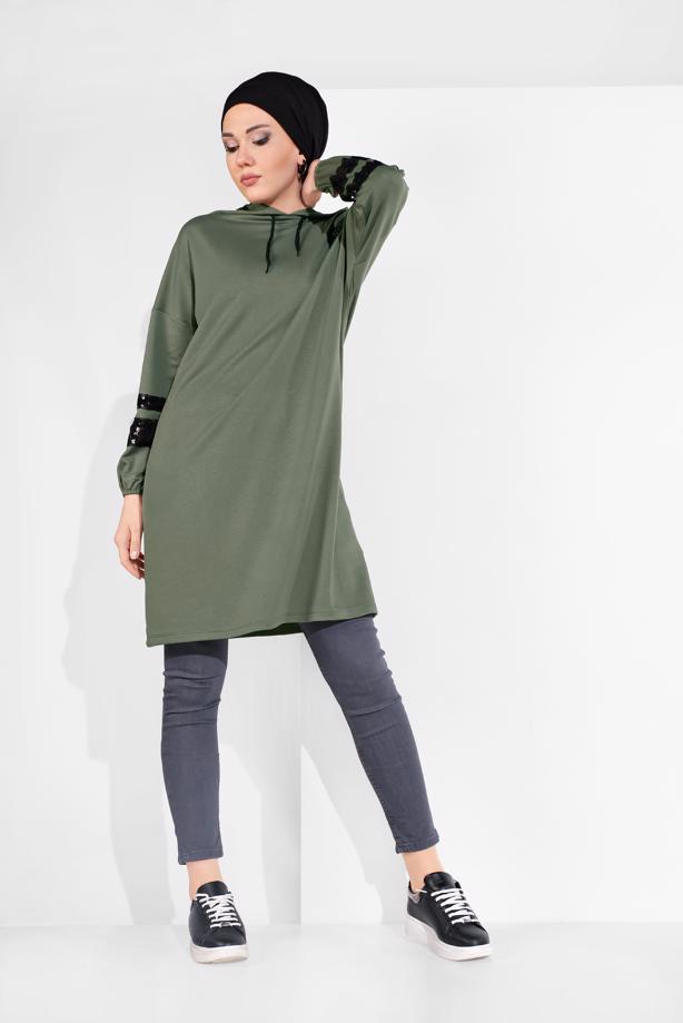 Vêtements hijab KAKI SWEAT À CAPUCHE À SEQUINS 5606  - TRENDTESETTÜR