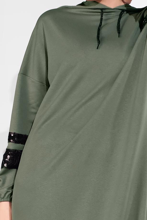 Vêtements hijab KAKI SWEAT À CAPUCHE À SEQUINS 5606  - TRENDTESETTÜR