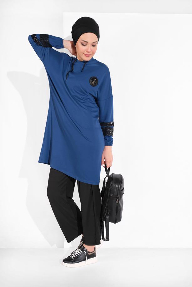 Vêtements hijab BLEU MARINE SWEAT À CAPUCHE À SEQUINS 5606  - TRENDTESETTÜR