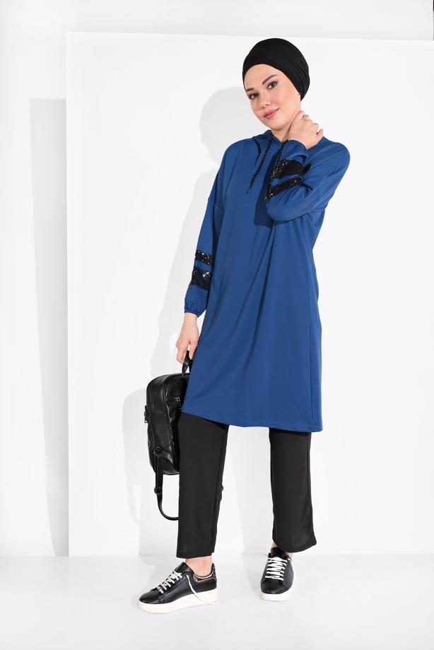 Vêtements hijab BLEU MARINE SWEAT À CAPUCHE À SEQUINS 5606  - TRENDTESETTÜR