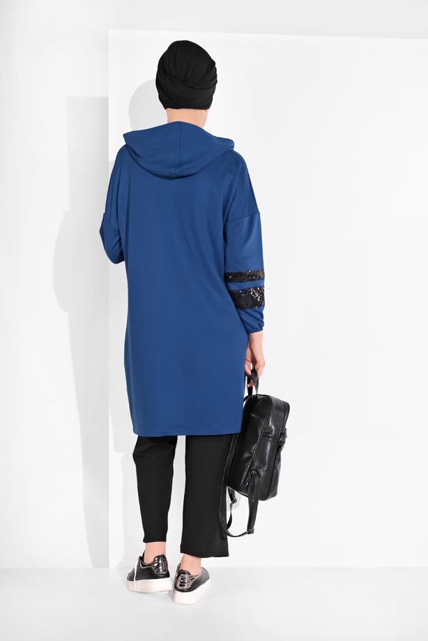 Vêtements hijab BLEU MARINE SWEAT À CAPUCHE À SEQUINS 5606  - TRENDTESETTÜR