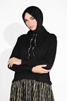 Tesettür giyim SİYAH ZEBRA DESENLİ KAPÜŞONLU TUNİK 6016