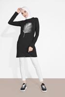 Tesettür giyim SİYAH YAPRAK DESENLİ TUNİK 6207