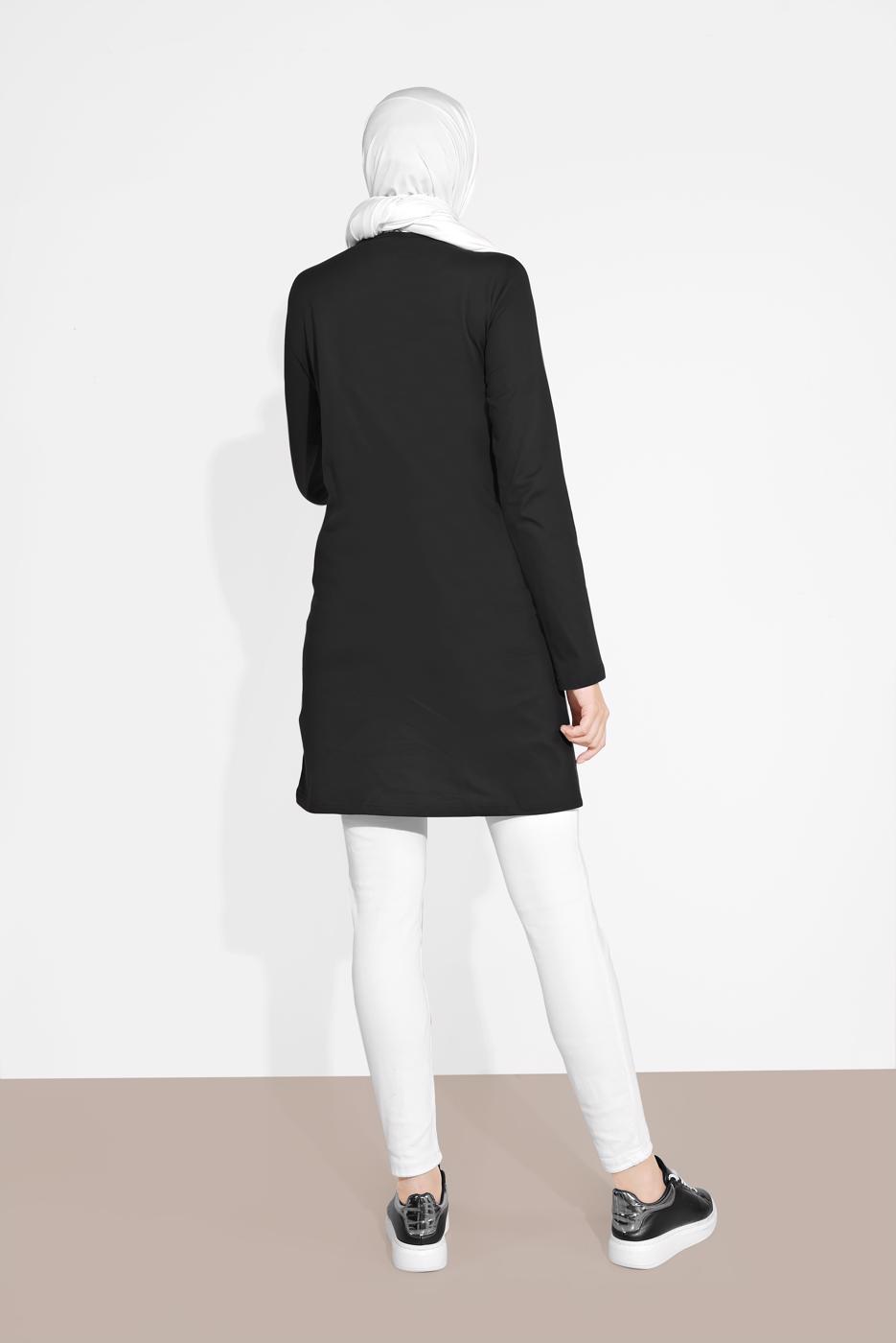 Tesettür giyim SİYAH YAPRAK DESENLİ TUNİK 6207