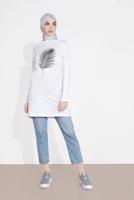 Tesettür giyim BEYAZ YAPRAK DESENLİ TUNİK 6207