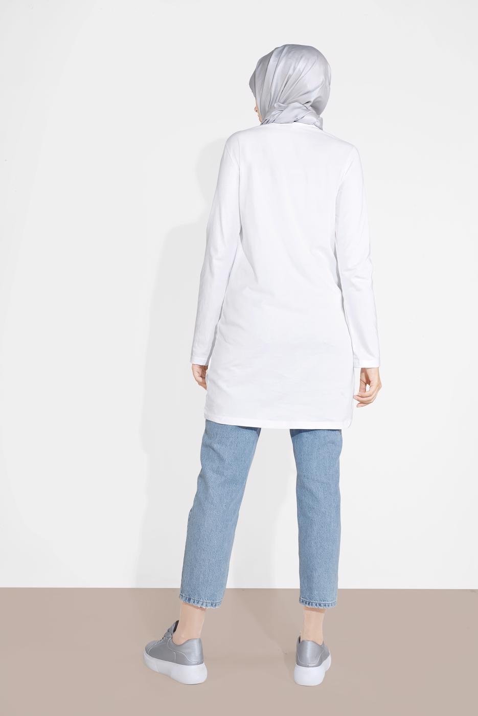 Tesettür giyim BEYAZ YAPRAK DESENLİ TUNİK 6207