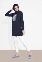 Tesettür giyim LACİVERT YAPRAK DESENLİ TUNİK 6207