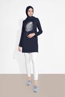 Tesettür giyim LACİVERT YAPRAK DESENLİ TUNİK 6207