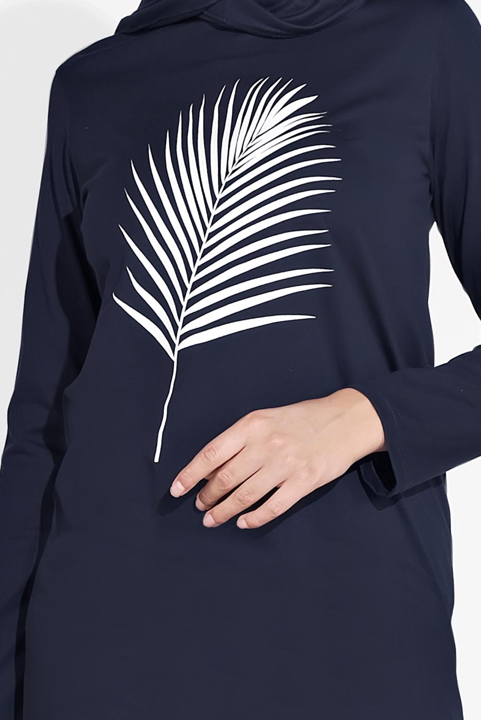 Tesettür giyim LACİVERT YAPRAK DESENLİ TUNİK 6207