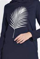 Tesettür giyim LACİVERT YAPRAK DESENLİ TUNİK 6207