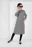 Hijab clothing CREAM BUTTON-TRIMMED STRIPPED TUNIC 6465 