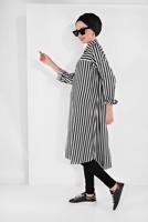 Hijab clothing CREAM BUTTON-TRIMMED STRIPPED TUNIC 6465 