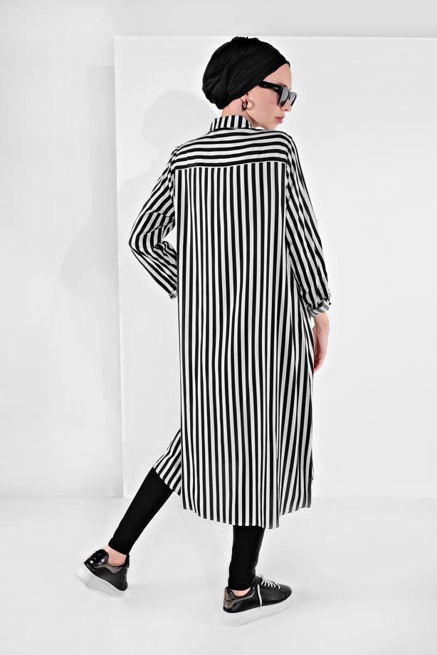 Hijab clothing  BUTTON-TRIMMED STRIPPED TUNIC 6465  - TRENDTESETTÜR