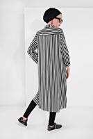 Hijab clothing CREAM BUTTON-TRIMMED STRIPPED TUNIC 6465 