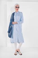 Vêtements hijab CRÈME TUNIQUE RAYÉE À BOUTONNÉE 6465