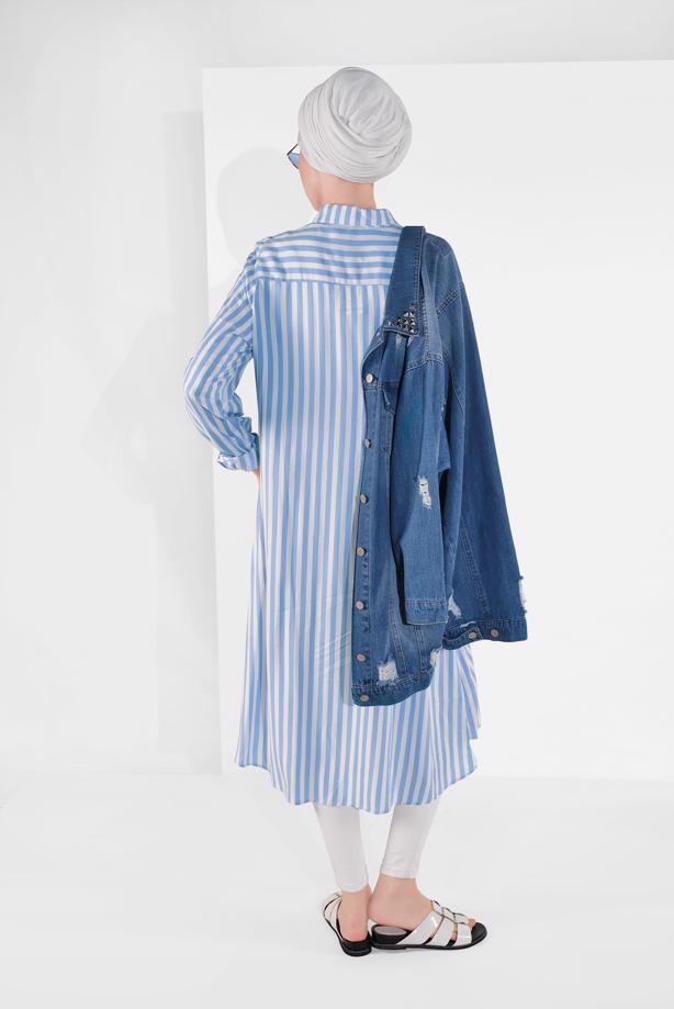 Hijab clothing  BUTTON-TRIMMED STRIPPED TUNIC 6465  - TRENDTESETTÜR
